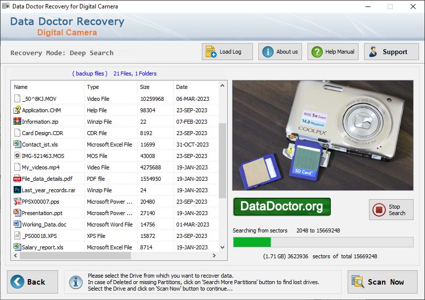 Screenshot of Digital Camera Recovery