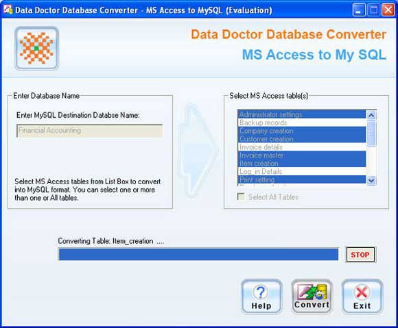 Software converts selected, entire MS Access created database records into MySQL