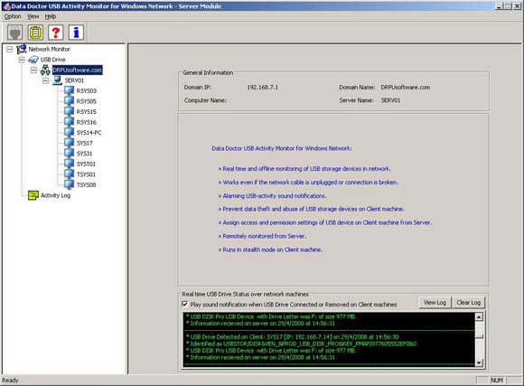 Screenshot of USB Port Monitoring Software