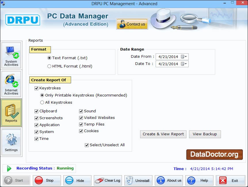 Screenshot of Advance Keyboard Monitoring Software