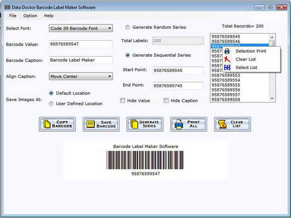 Screenshot of Barcode Image Creator