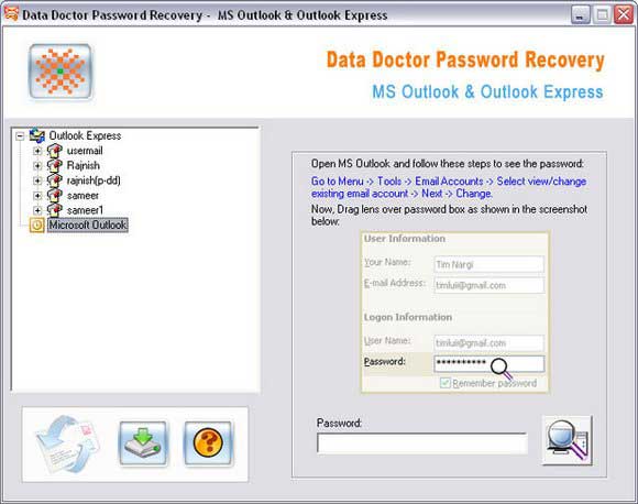 Screenshot vom Programm: OE Password Revealer