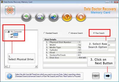 Select disk drive and choose raw search