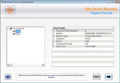 select the disk drive and click on Next button