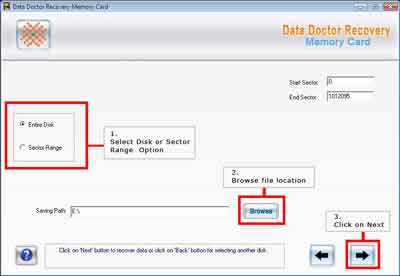 Select either entire disk or sector range
