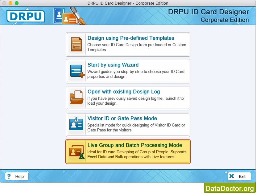 Live Group and Batch Processing Mode ID Card Designer Corporate Edition for Mac