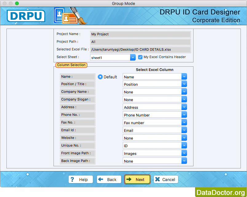 Browse Excel File ID Card Designer Corporate Edition for Mac