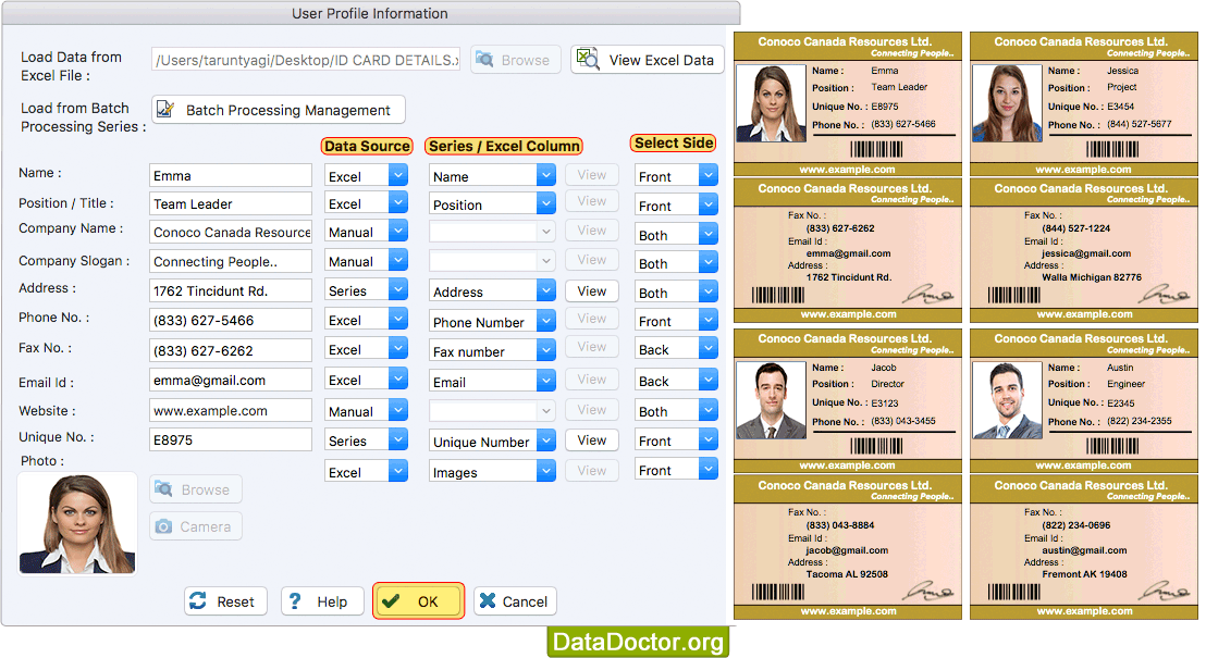 User Profile Information ID Card Designer for Mac