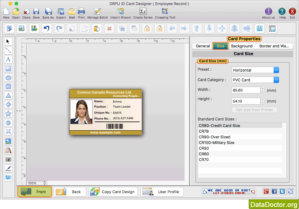 Card Properties ID Card Designer for Mac