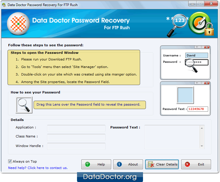Open Password Recovery For FTP Rush