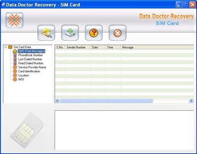 Sim card data recovery software main screen window