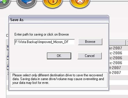 browse the location to save the recovered data files