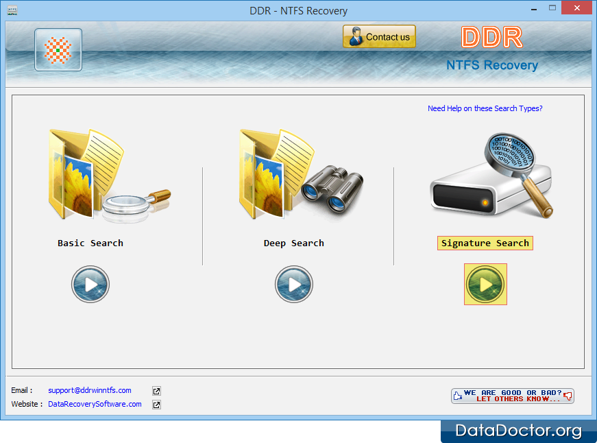 Pantalla principal del software de recuperación de datos NTFS