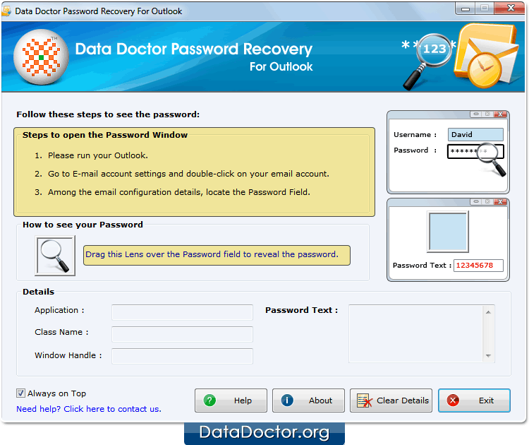 Ouvrir la récupération de mot de passe pour Outlook