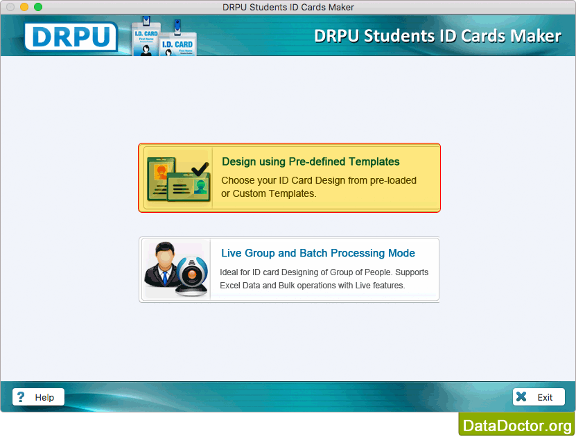 Design using Pre-defined Template Students ID Cards Maker for Mac