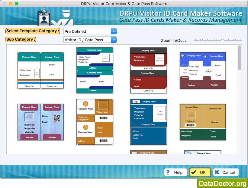 Choose Pre-defined Template Visitors ID Cards Maker for Mac