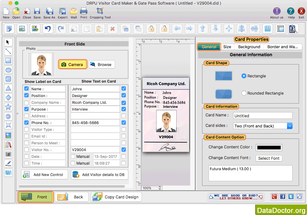 Add Visitor Details on Card Visitors ID Cards Maker for Mac