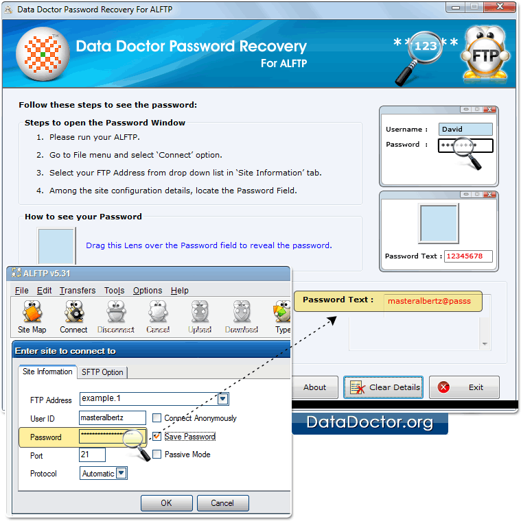 Drag lens over the password field