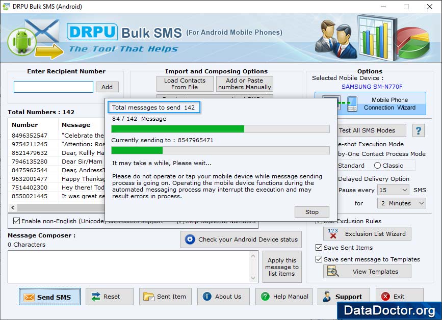 SMS Sending Process SMS Sending Process
