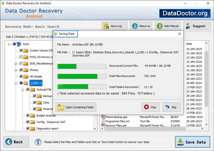 Save recovered data Save recovered data