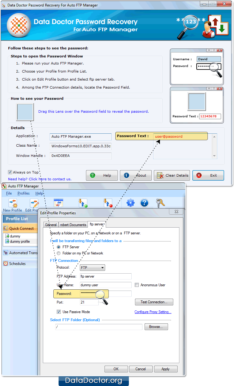 Drag lens over the password field