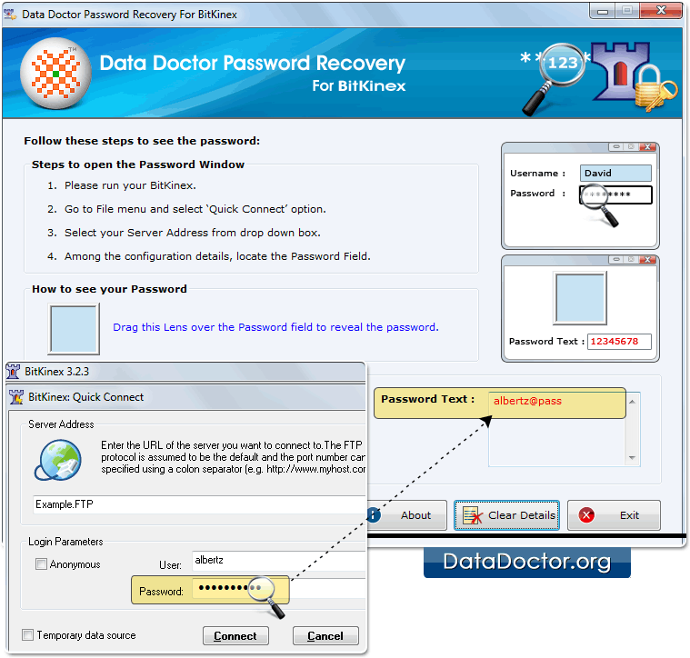 Drag lens over the password field