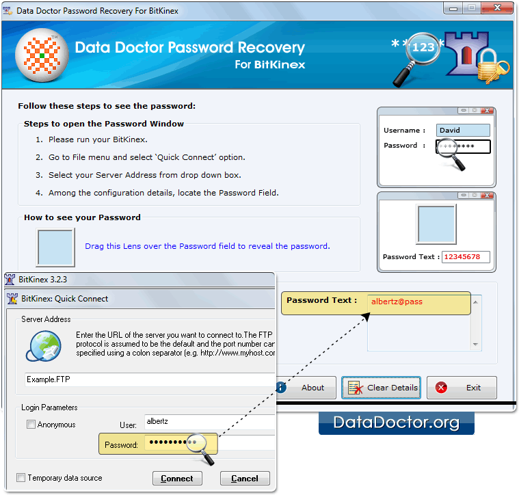 Drag lens over the password field Drag lens over the password field