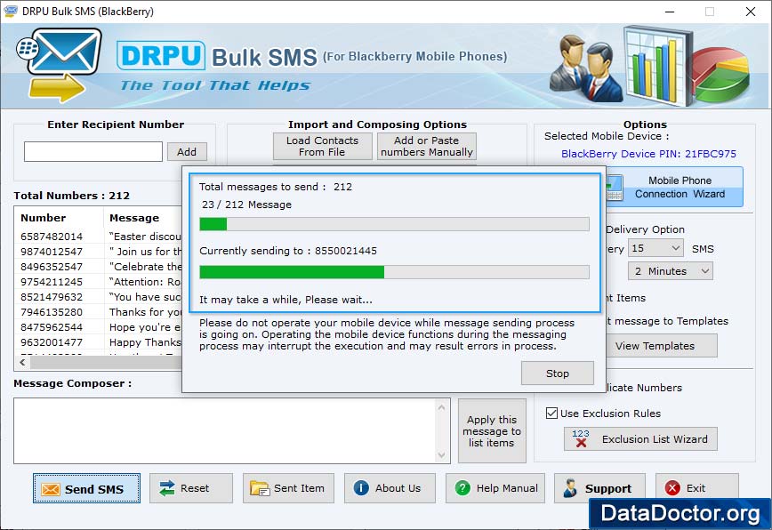 Text messages sending process