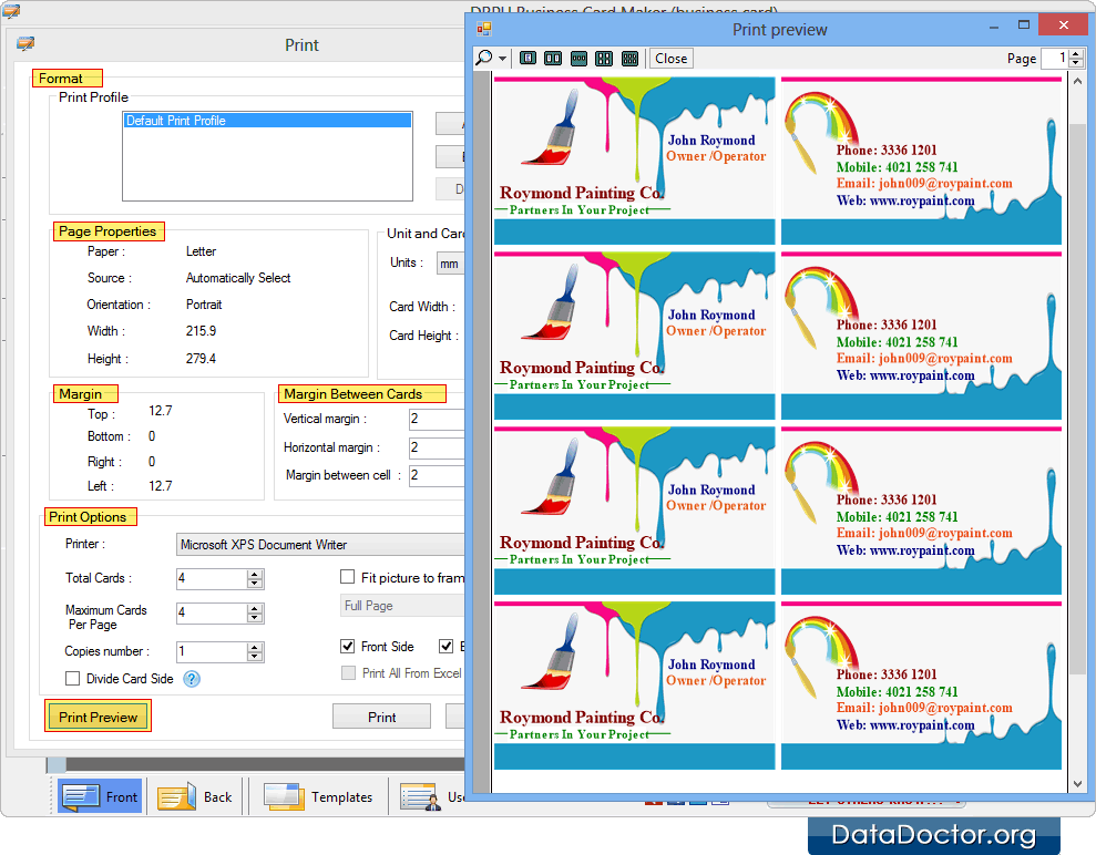 Print Preview of Business Card