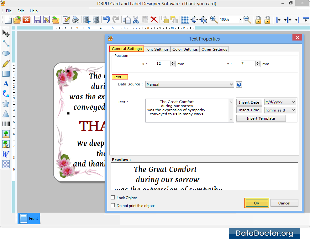 General Settings of Text Properties General Settings of Text Properties