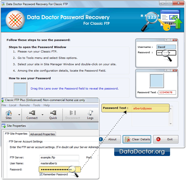 Drag lens over the password field