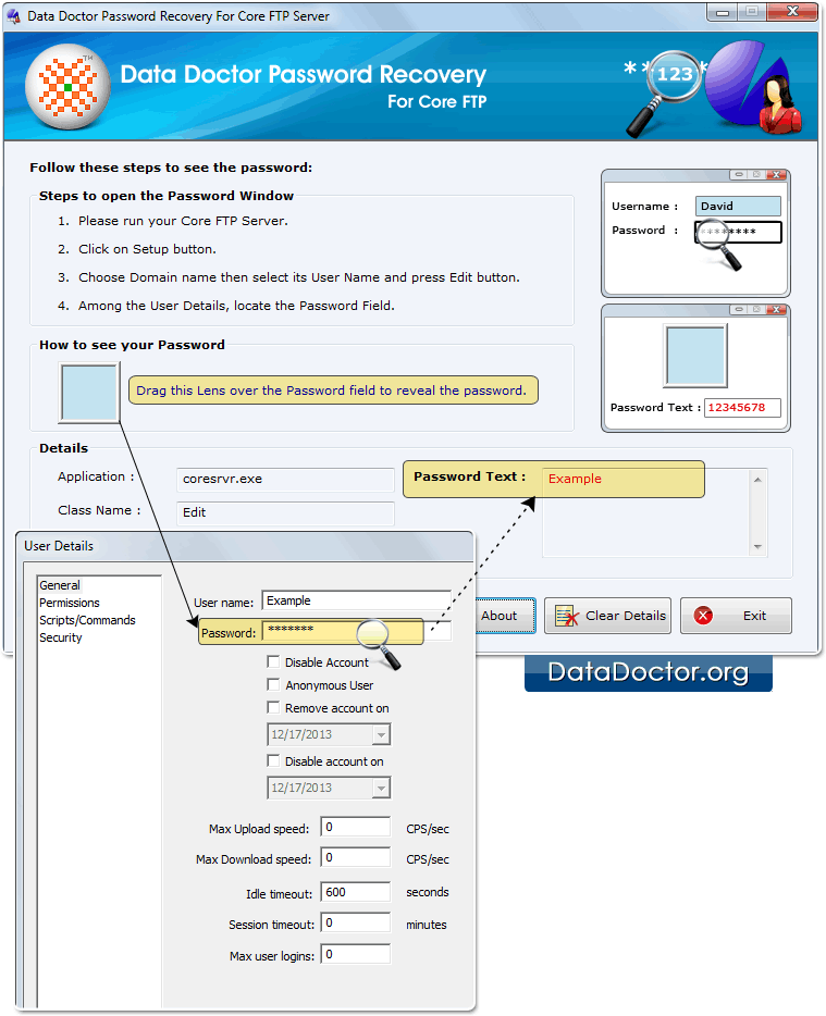 Drag lens over the password field