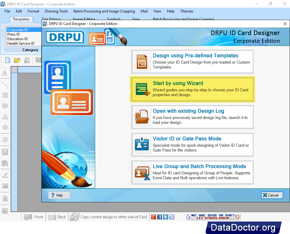 Start by using Wizard ID Cards Maker (Corporate Edition)