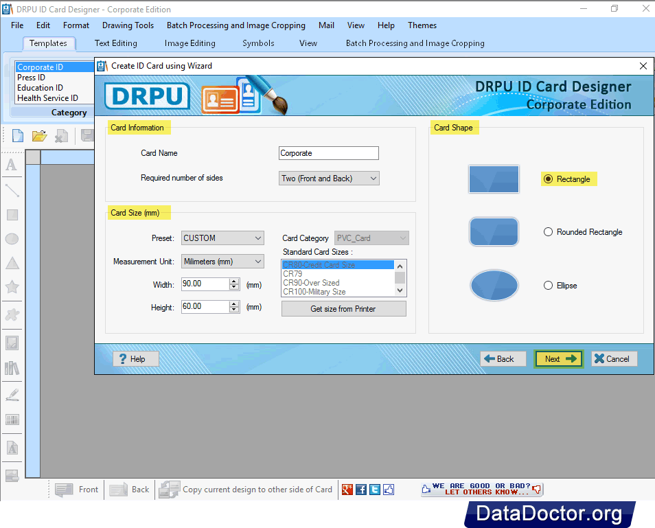 Enter Card Information ID Cards Maker (Corporate Edition)