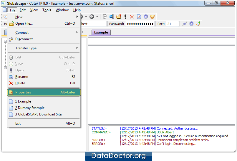 Open Site properties