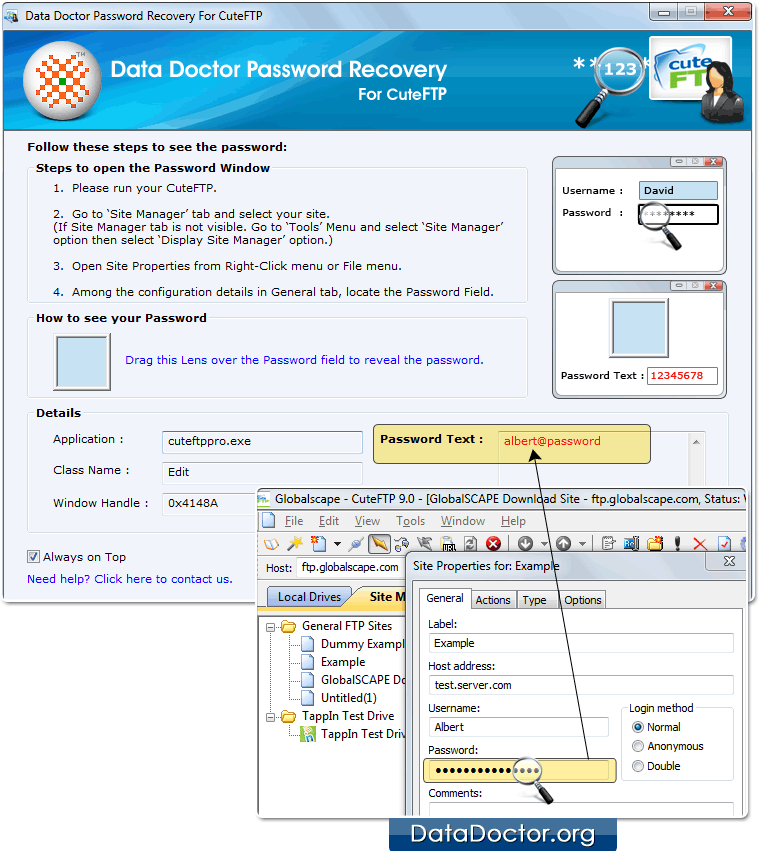 Drag lens over the password field