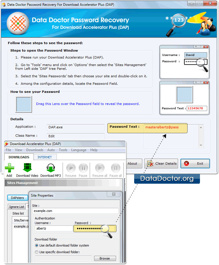 Drag lens over the password field Drag lens over the password field