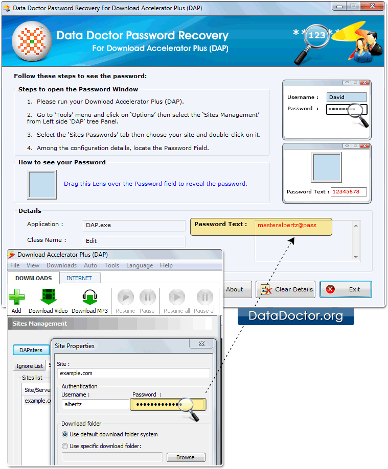 Drag lens over the password field