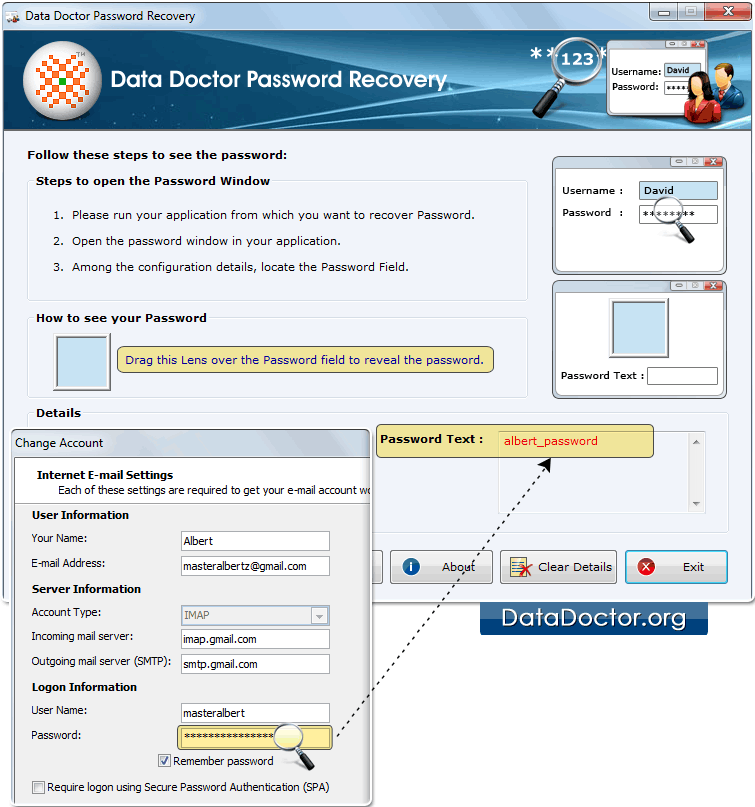 Drag lens over the password field Drag lens over the password field