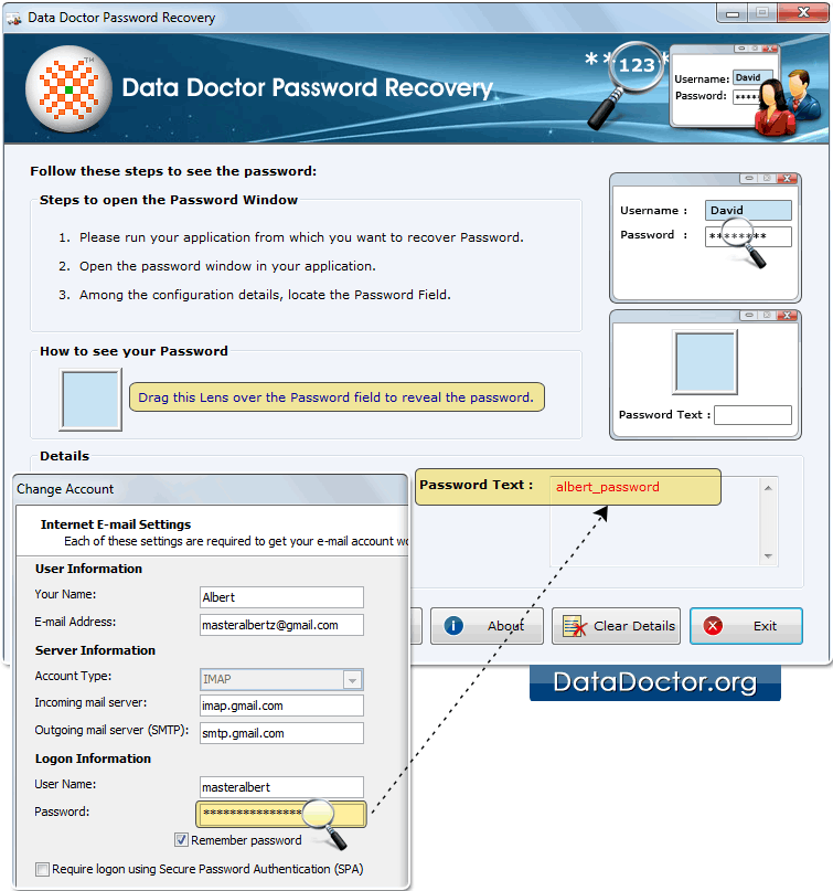 Drag lens over the password field