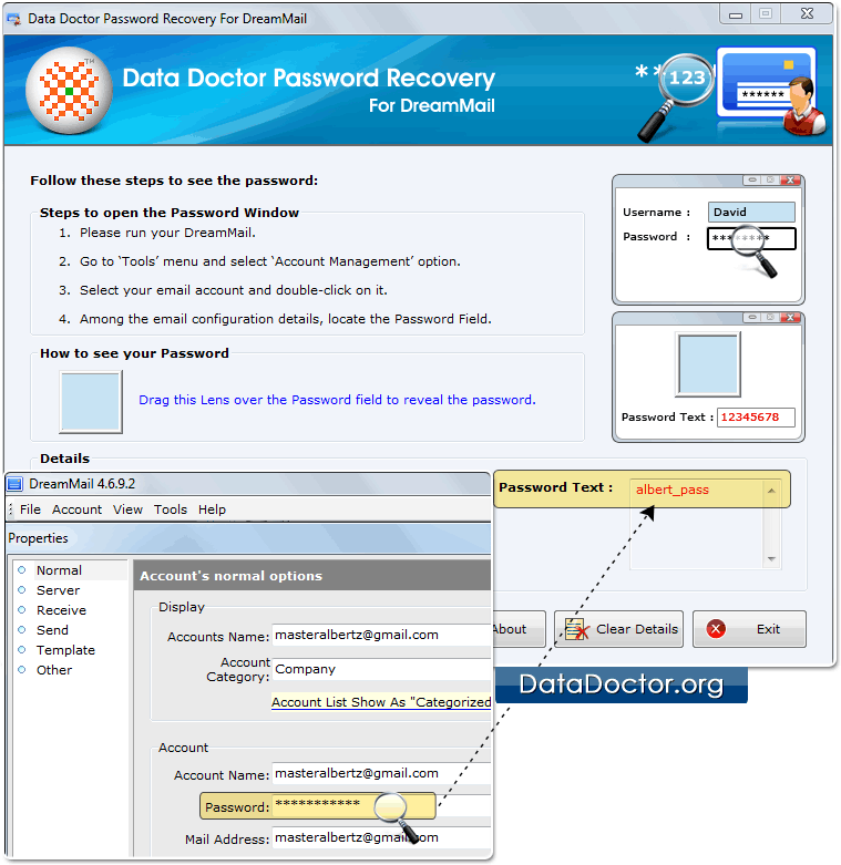 Drag lens over the password field Drag lens over the password field