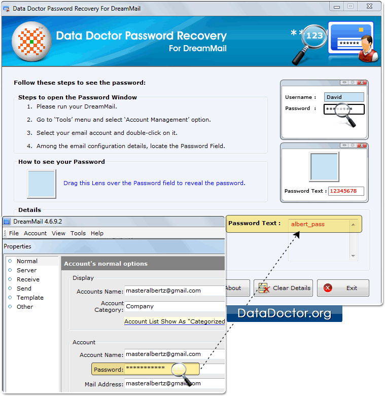 Drag lens over the password field