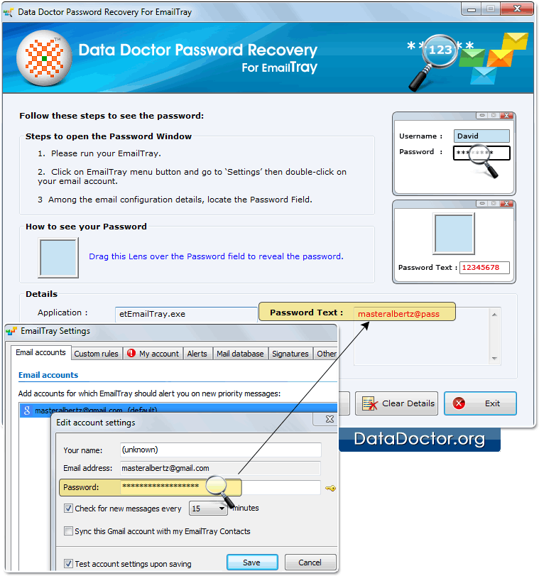 Drag lens over the password field Drag lens over the password field