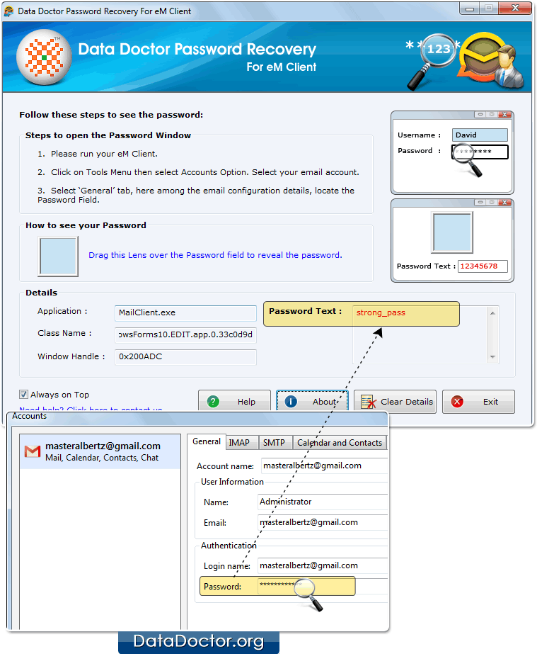 Drag lens over the password field Drag lens over the password field