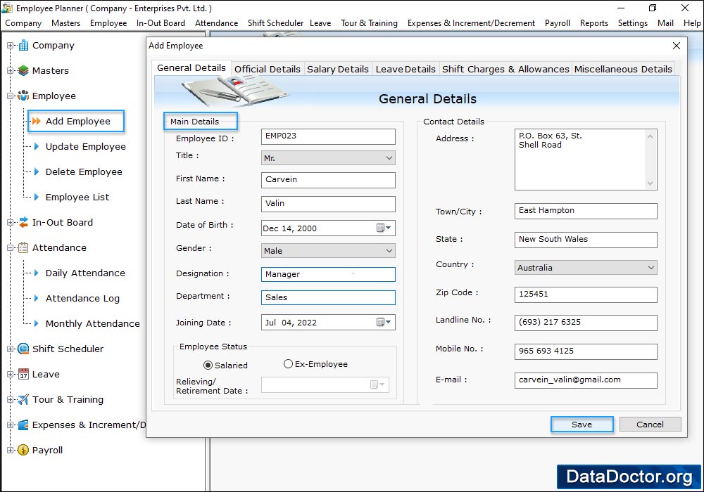 Employee Module Employee Planner Software