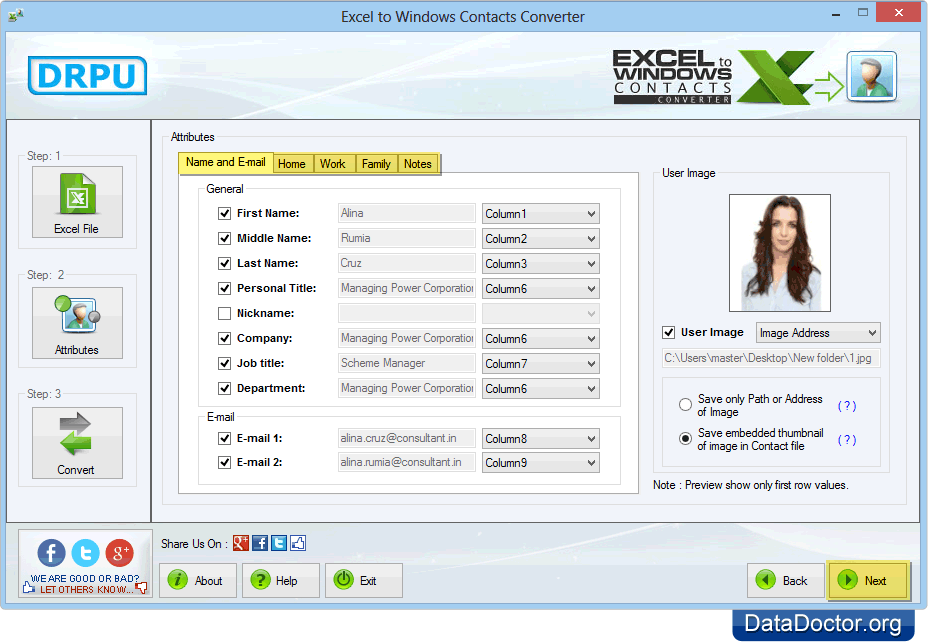 Select various contact fields