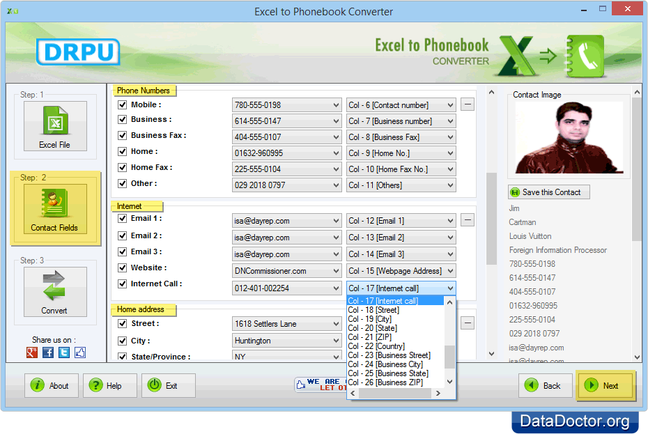 Select various contacts fields