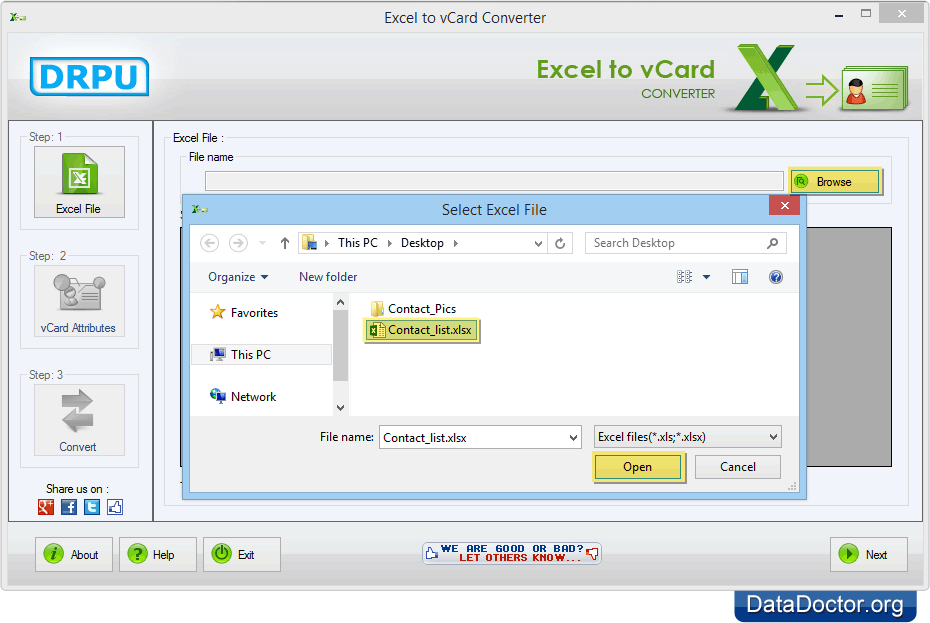Select excel file