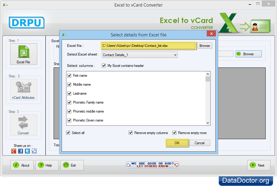 Select excel sheet