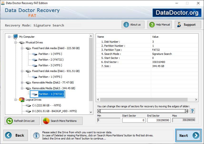 Select the drive Select the drive